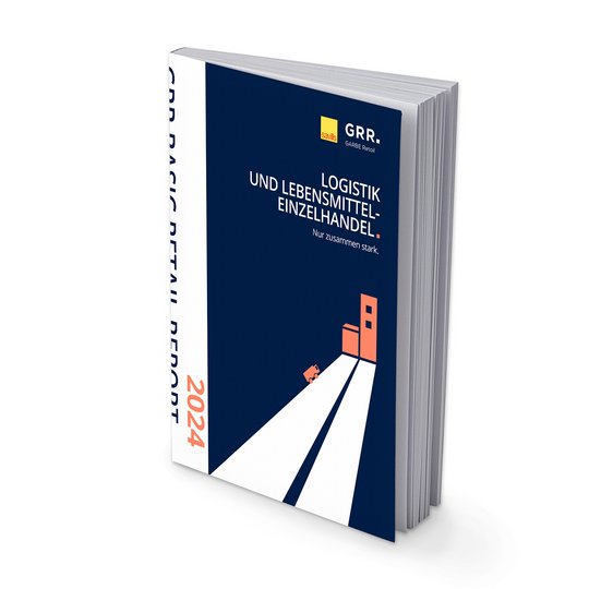 Basic Retail Report 2024, gebunden als Buch, steht seitlich mit Cover zur Kamera